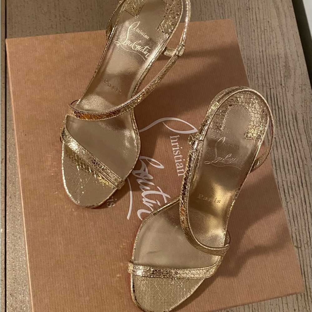 Christian Louboutin Gold Metallic Strappy High Heel Sandals - Picture 3 of 11